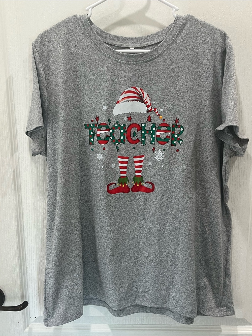 Gray 'Teacher' Holiday Graphic Tee Christmas shirt XL